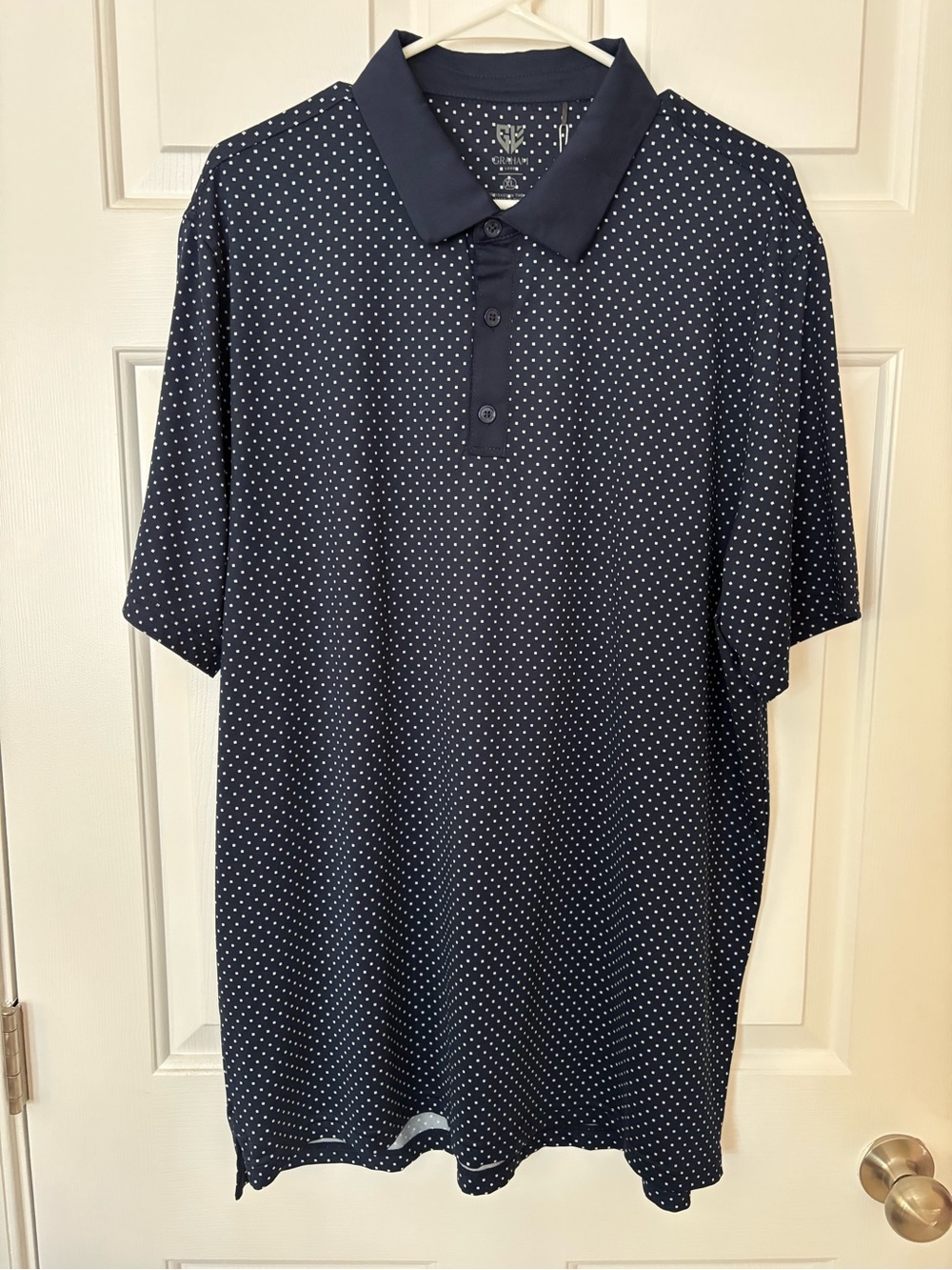 Graham Luxe Men's Navy Polo with White Micro-Dot Pattern XL NWT